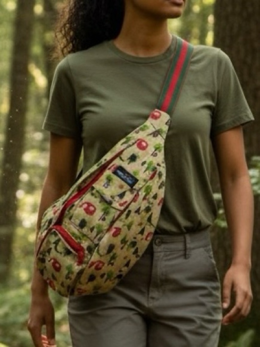 KAVU 20" Rope Handle Sling Bag Backpack Campsite Camping Cream Multi Canvas
